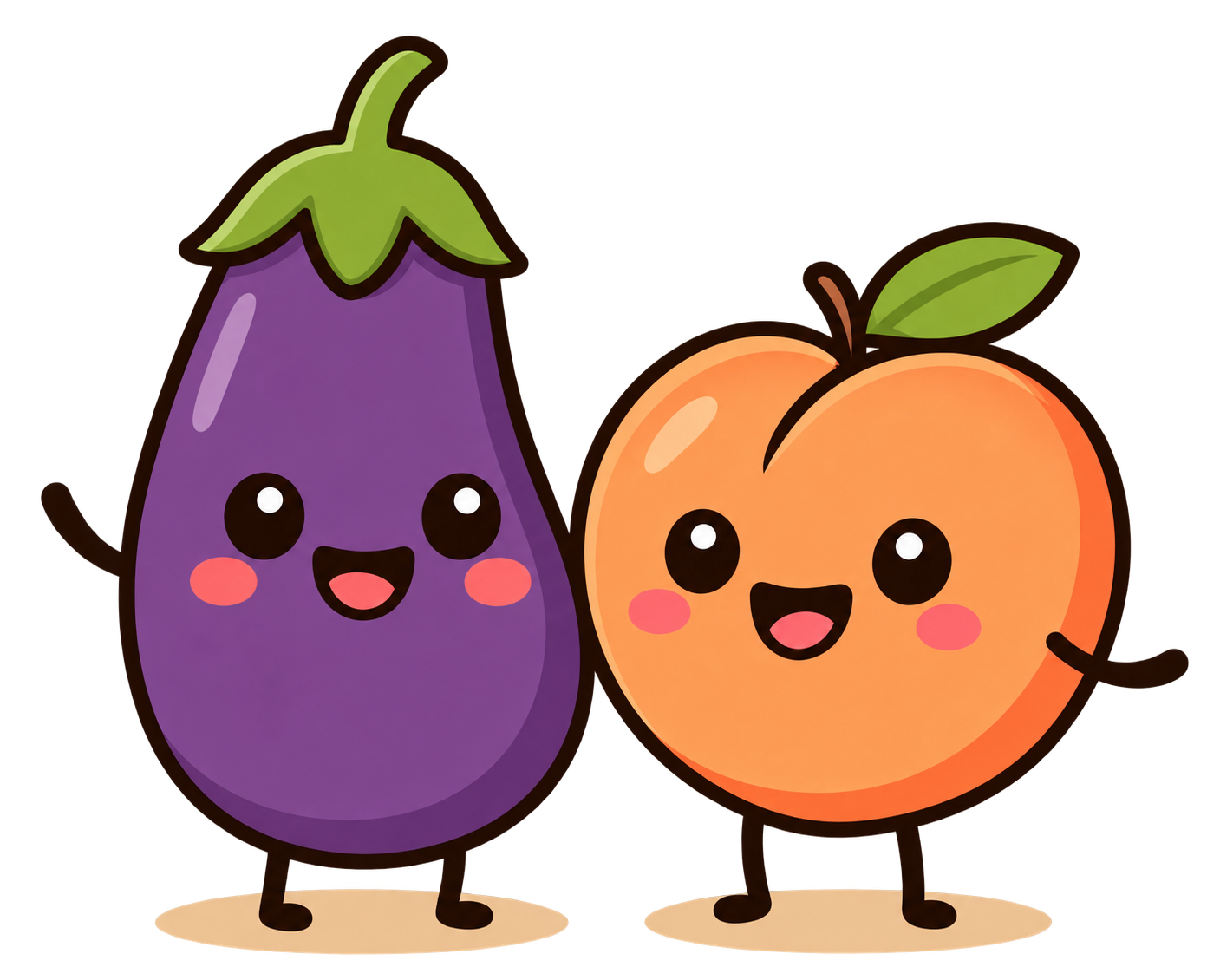 Logo de Cʜᴜᴅᴀɪ.Mx: una berenjena y un durazno sonrientes
